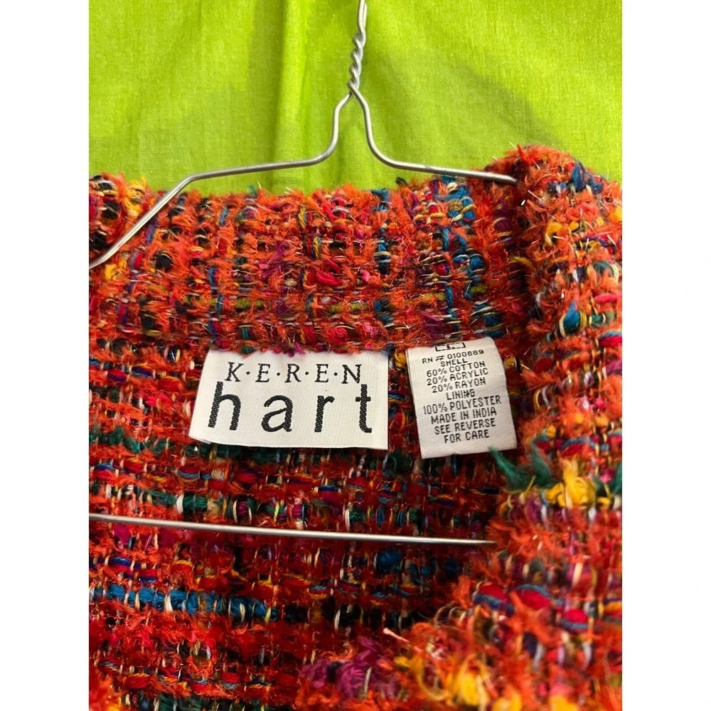 Keren Hart Vintage‎ Jacket Women's Size Large Colorful Art Yarn Glitter